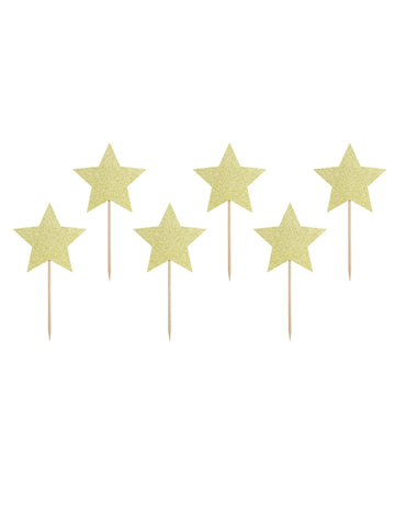 Cake toppers étoiles pour gâteaux dorées pailletées