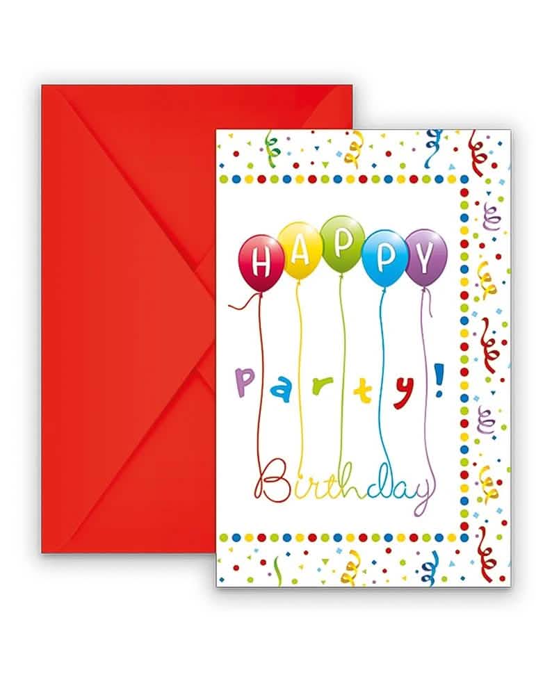 Карта за покана Happy Birthday за рожден ден с червени пликове