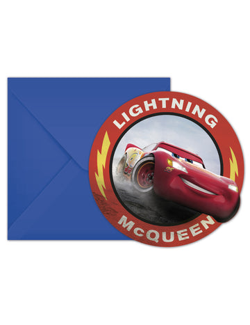 Cartons d'invitation avec enveloppes Cars 3 pour enfant bleu et rouge