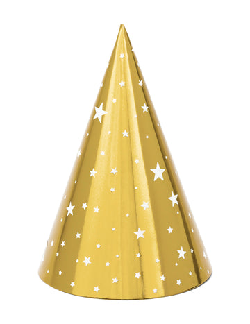 Chapeaux de fête en carton étoiles blanches pour anniversaire dorés