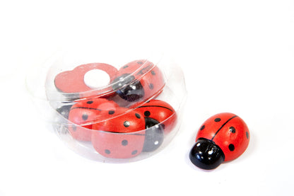 6 дървени калинки 3 cm декоративни самозалепващи се 