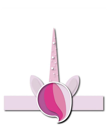 Coiffes en carton licorne pour enfant rose avec corne étoilée