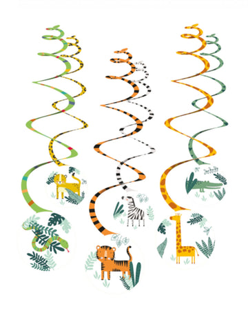 6 suspensions spirales get wild safari animaux jungle