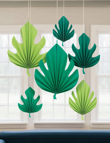 6 картонени висящи декорации във формата на тропически палмови листа
