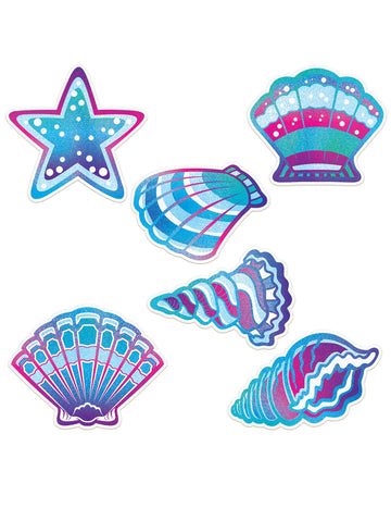 Décorations en carton monde des sirènes pour fête bleues violettes et roses coquillages et étoiles