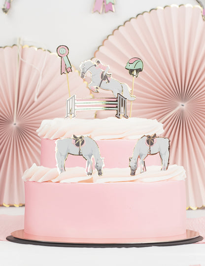 6 décorations pour gâteau cheval et équitation