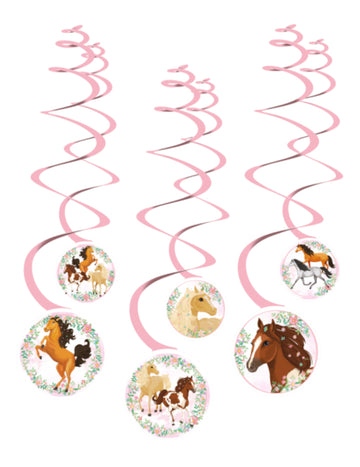 6 висящи спираловидни декорации с красиви розови кончета за рожден ден 