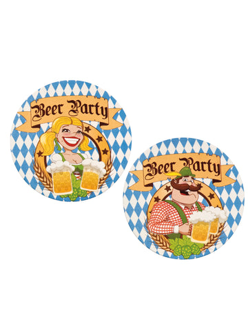 Dessous de verre fête de la bière pour fête bleu et blanc avec personnages bavarois