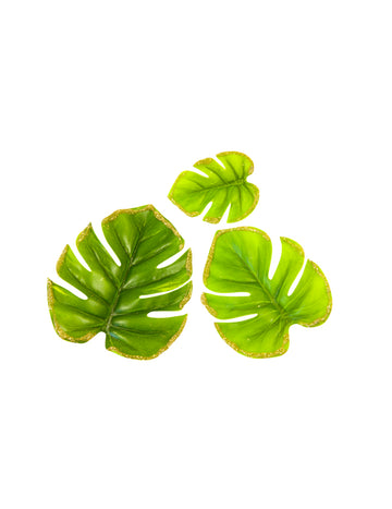 6 тропически листа с блестящи ръбове, 10 x 8 cm зелено и златно