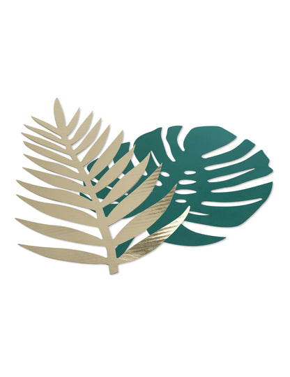 6 зелени и златни тропически картонени декорации за маса