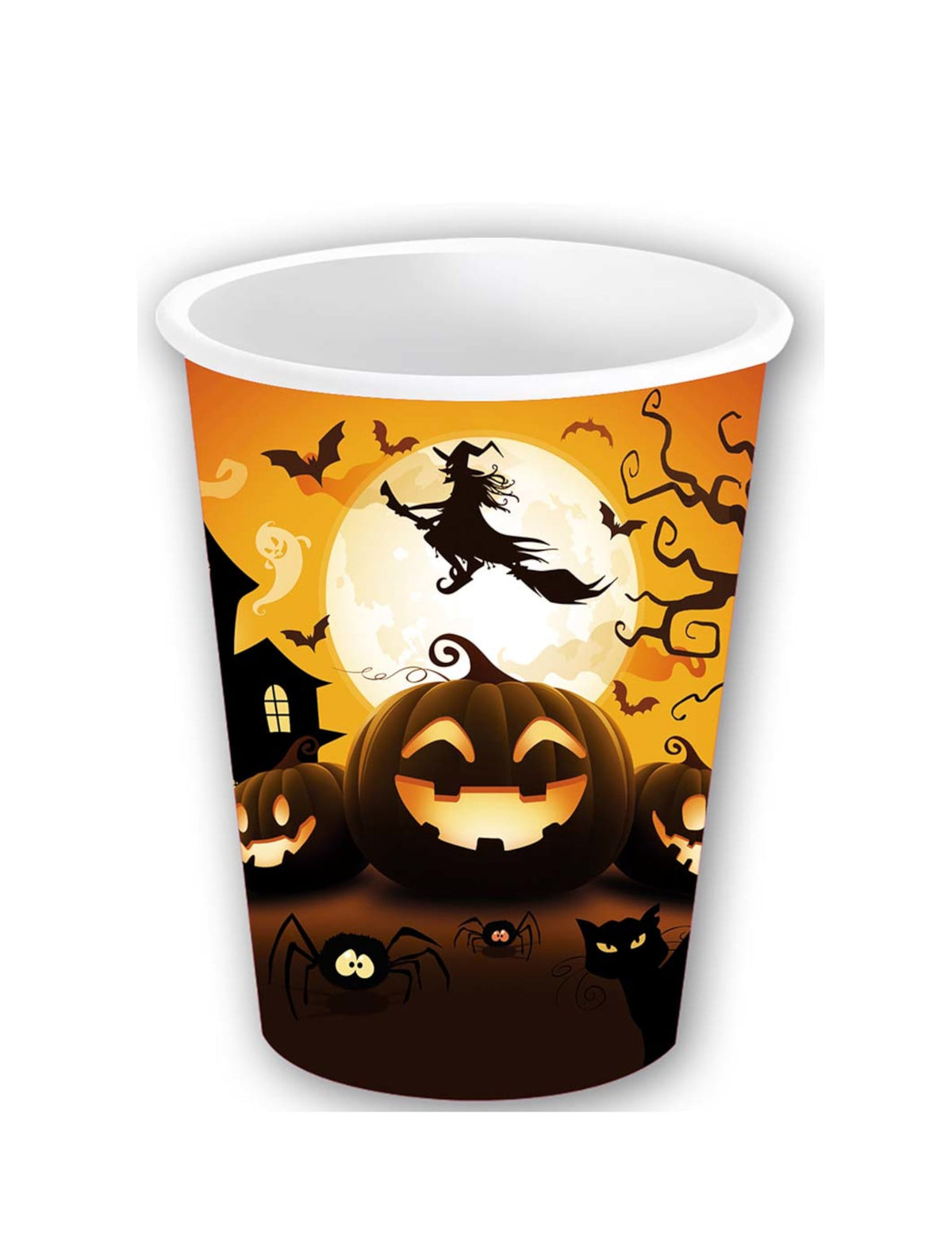 Gobelets en carton citrouille d'Halloween pour fête orange avec sorcière et lune