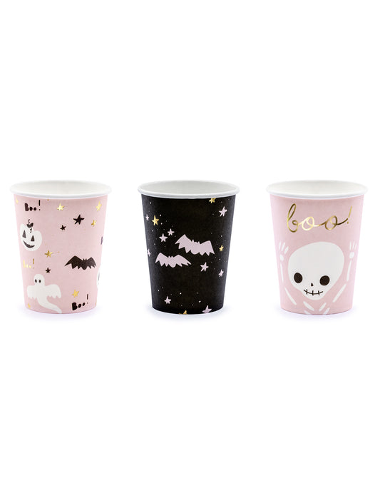 Gobelets en carton Halloween pour fête roses et noirs mignons