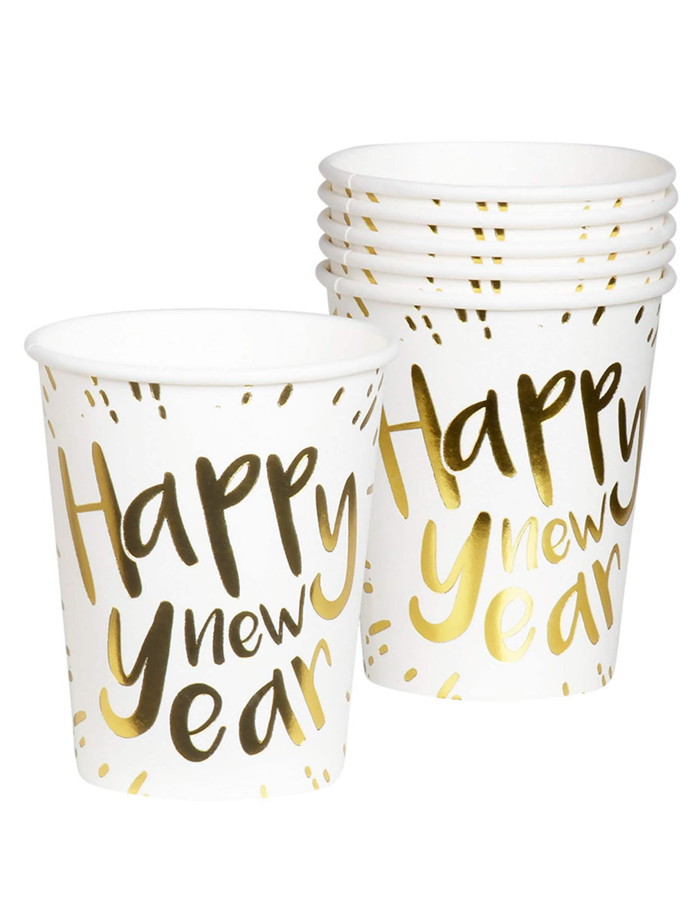 Бели и златни картонени чаши Happy New Year