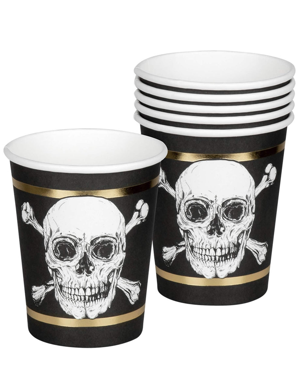 Изглед отпред на картонена чаша Pirate Jolly Roger