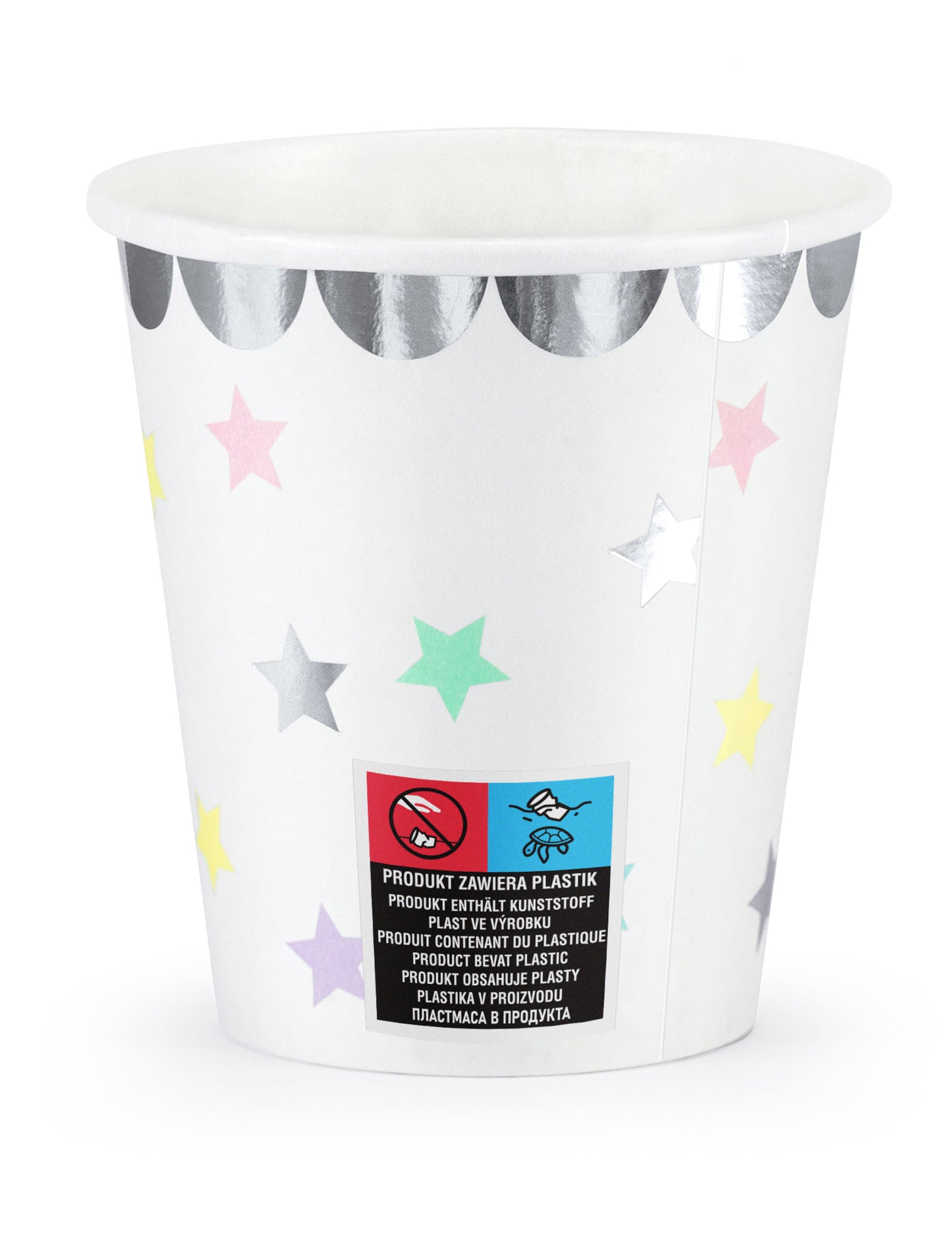 6 звездовидни картонени чаши сребърни пастелни цветове, 180 мл