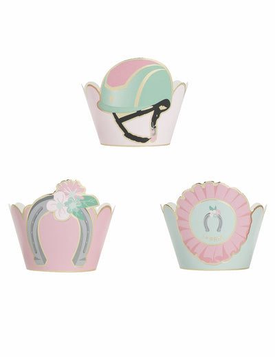 Habillages moules à cupcake cheval bleu et rose pastel