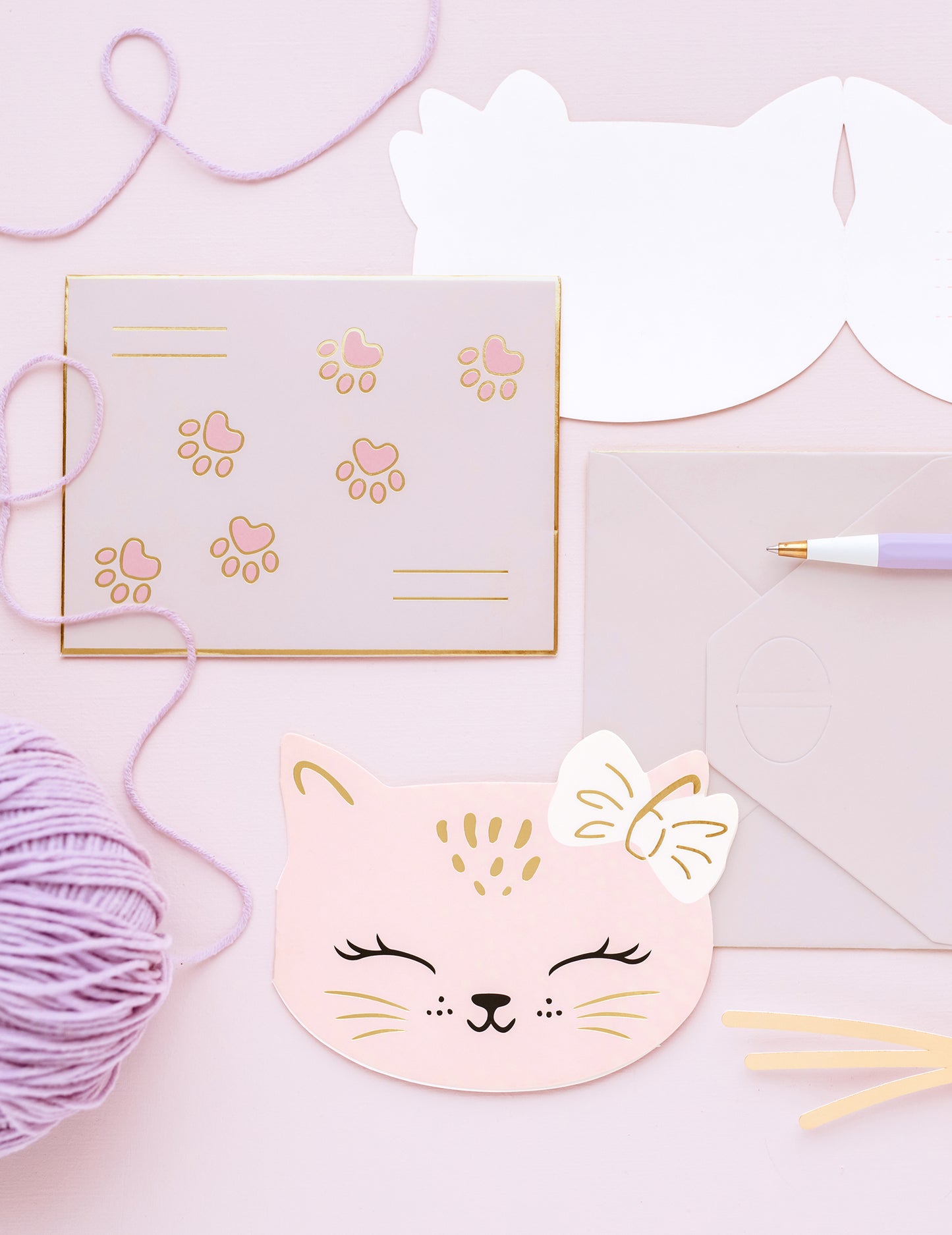 6 покани с розови пликове с котенца за рожден ден