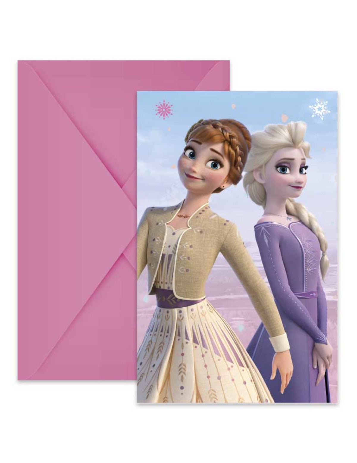 Invitations avec enveloppes La Reine des Neiges pour enfant rose avec Anna et Elsa