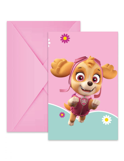 Invitations avec enveloppes Pat'Patrouille Stella et Everest pour enfant rose avec Stella