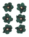 6 magnolias adhésifs velours vert foncé et or 6 cm
