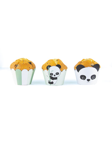 Habillages moules cupcake bébé panda pour décoration blancs et verts pastel