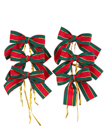 6 червени, зелени и златни коледни панделки за маса