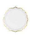 Petites assiettes en carton bordures ciselées pour fête blanches et dorées