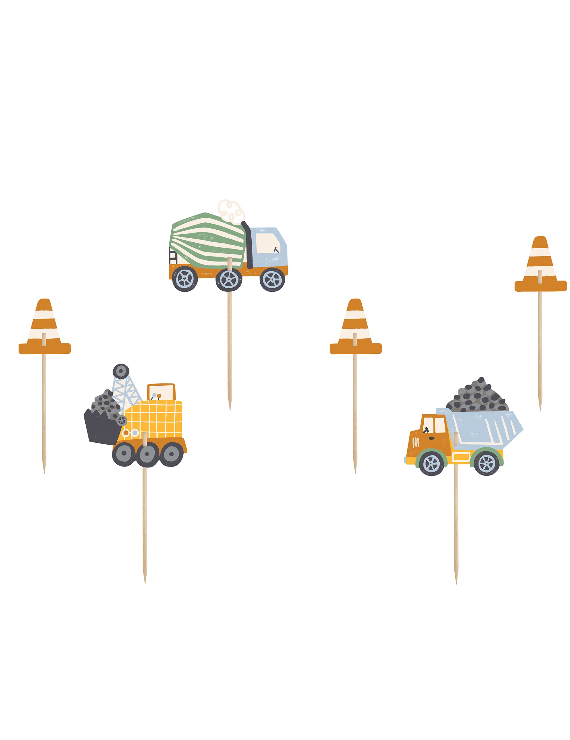 Pics camions et cônes de chantier multicolores lot de 6