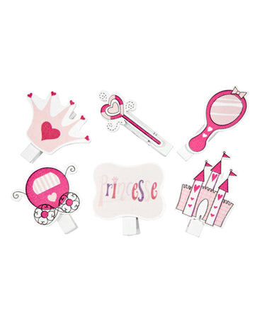 Pinces décoratives thème princesse pour table d'anniversaire rose et blanc