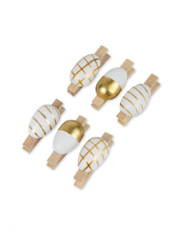 6 златни и бели щипки за яйца 4.5 cm дървен