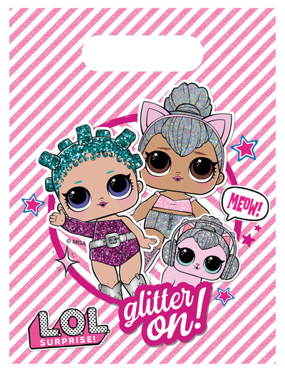 Sachets de fête LOL Surprise pour enfant rose et blanc à paillettes