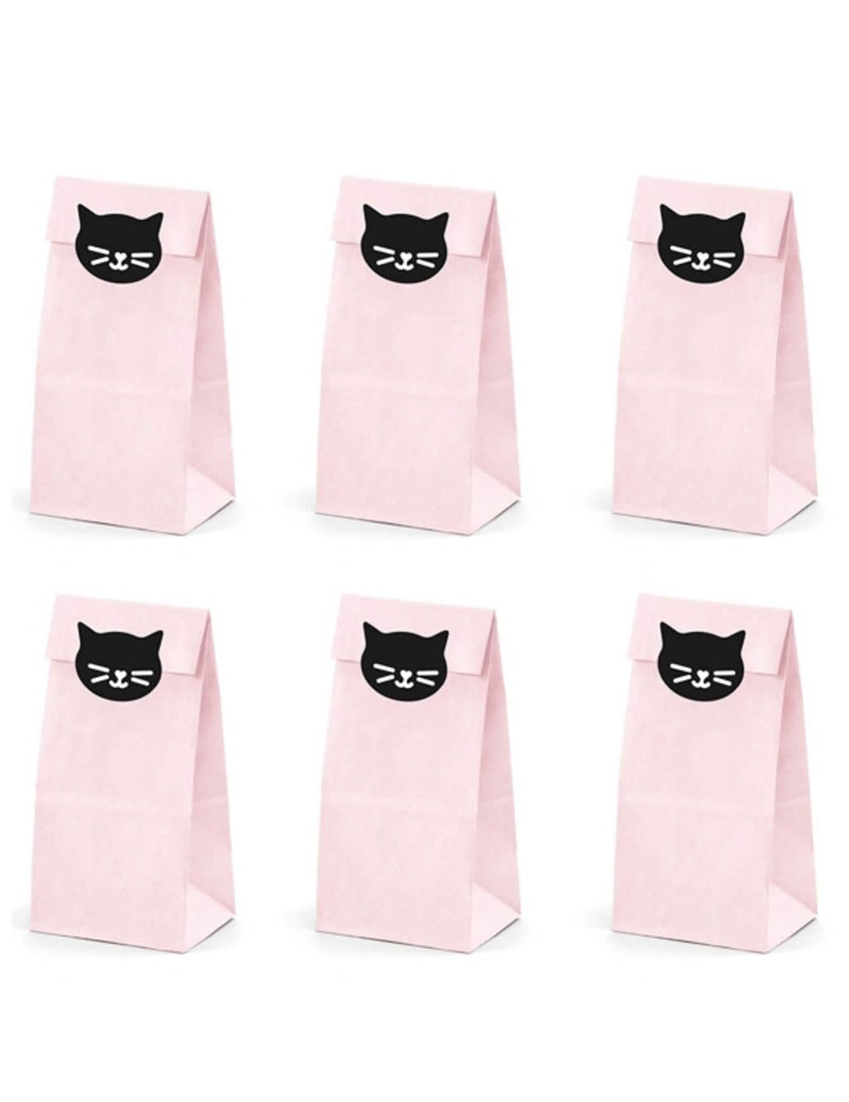 Sacs cadeaux en papier chaton pour fête roses avec stickers chats noirs