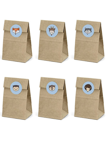 6 крафт хартиени торбички и стикери с горски животни 