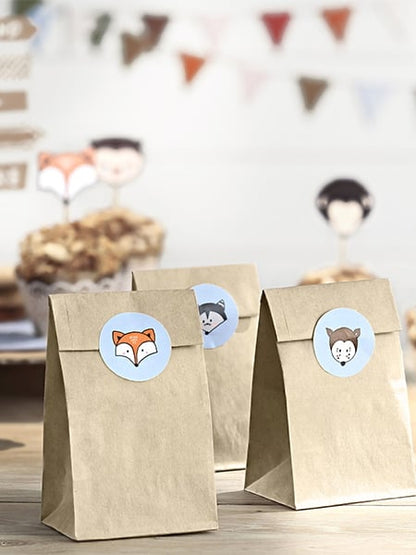 6 крафт хартиени торбички и стикери с горски животни 