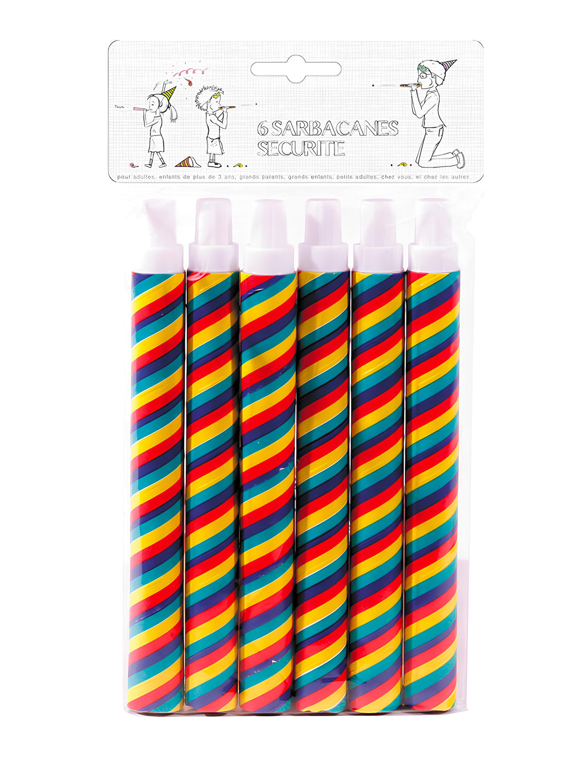 Lot de 6 sarbacanes de fête pour adulte et enfant multicolores à rayures spirales