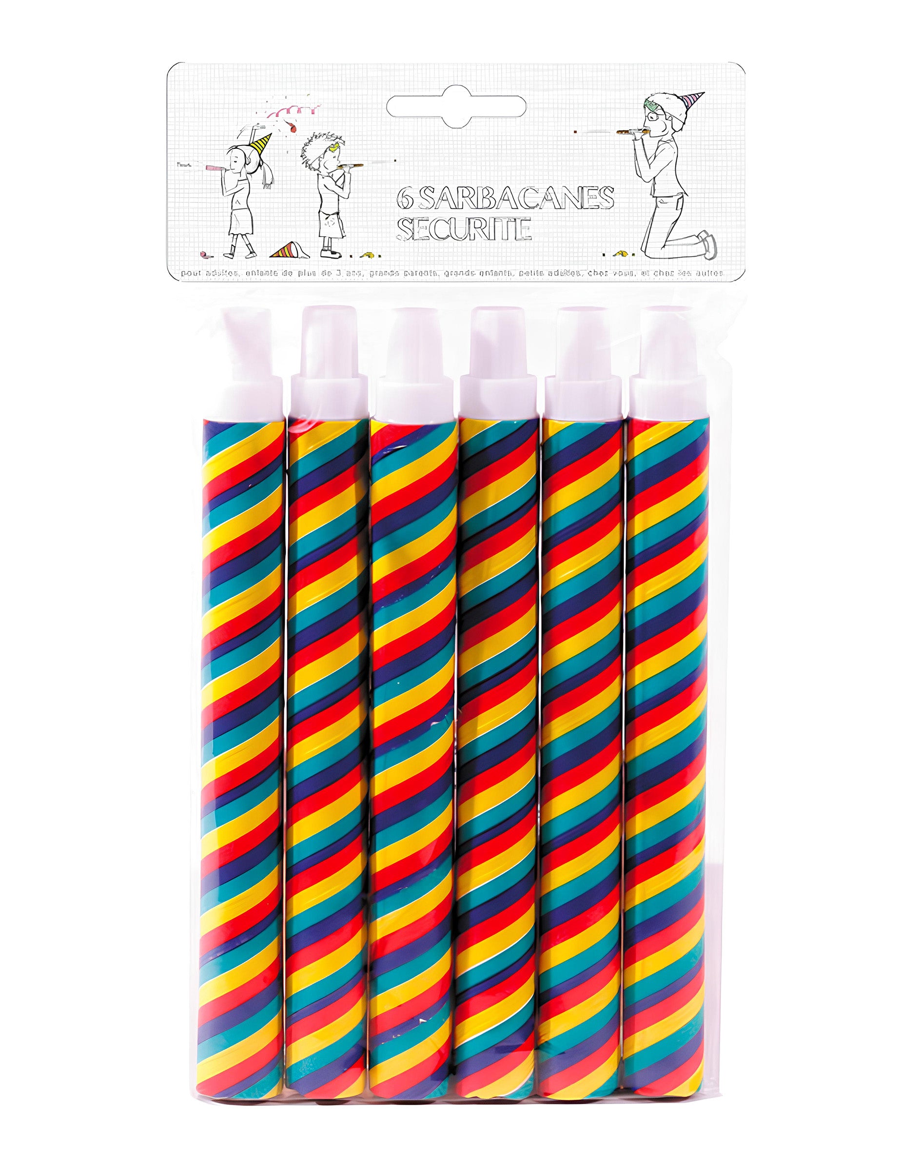 Lot de 6 sarbacanes de fête pour adulte et enfant multicolores à rayures spirales