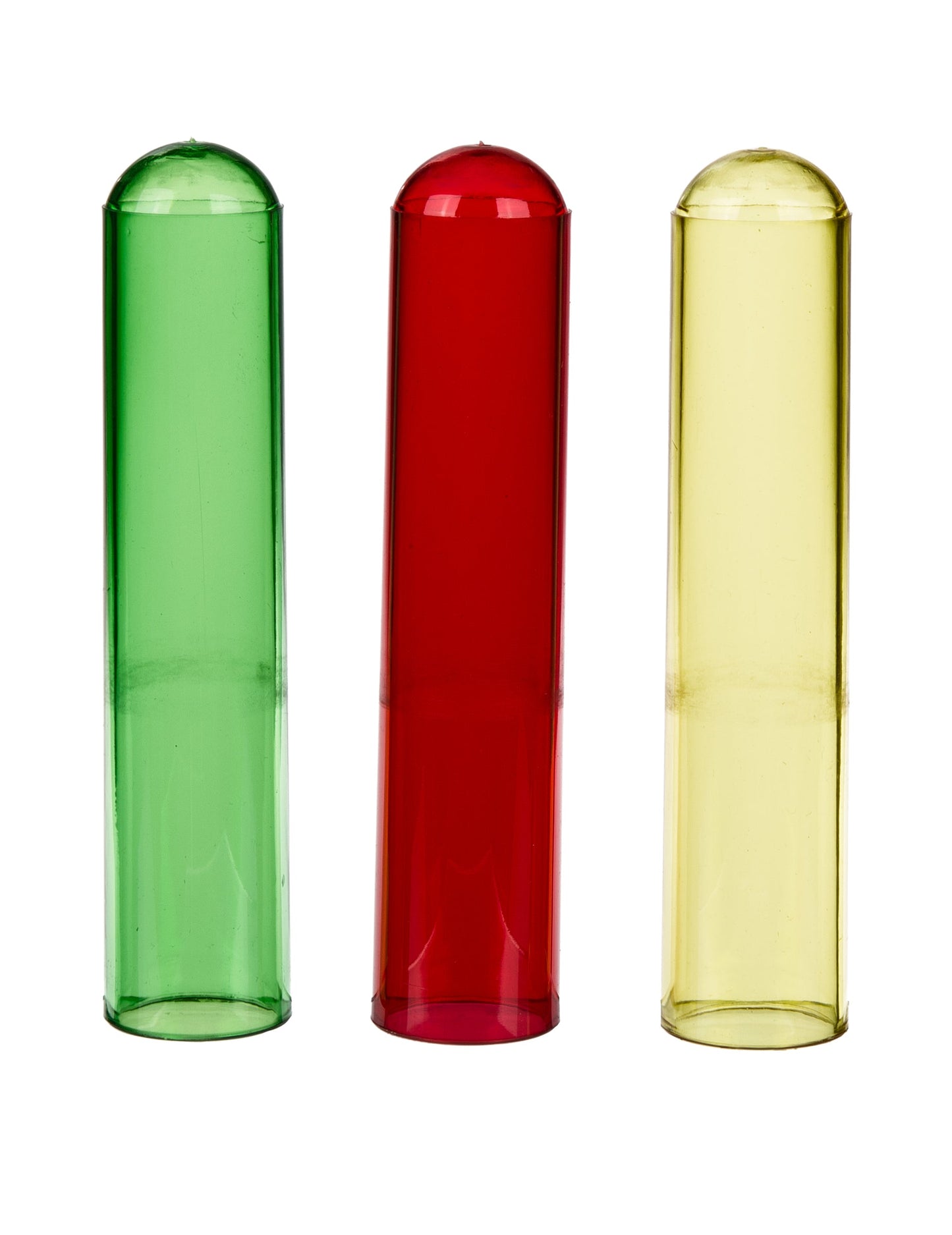 Détail des tubes vert rouge et jaune des shooters tubes à essais pour adulte