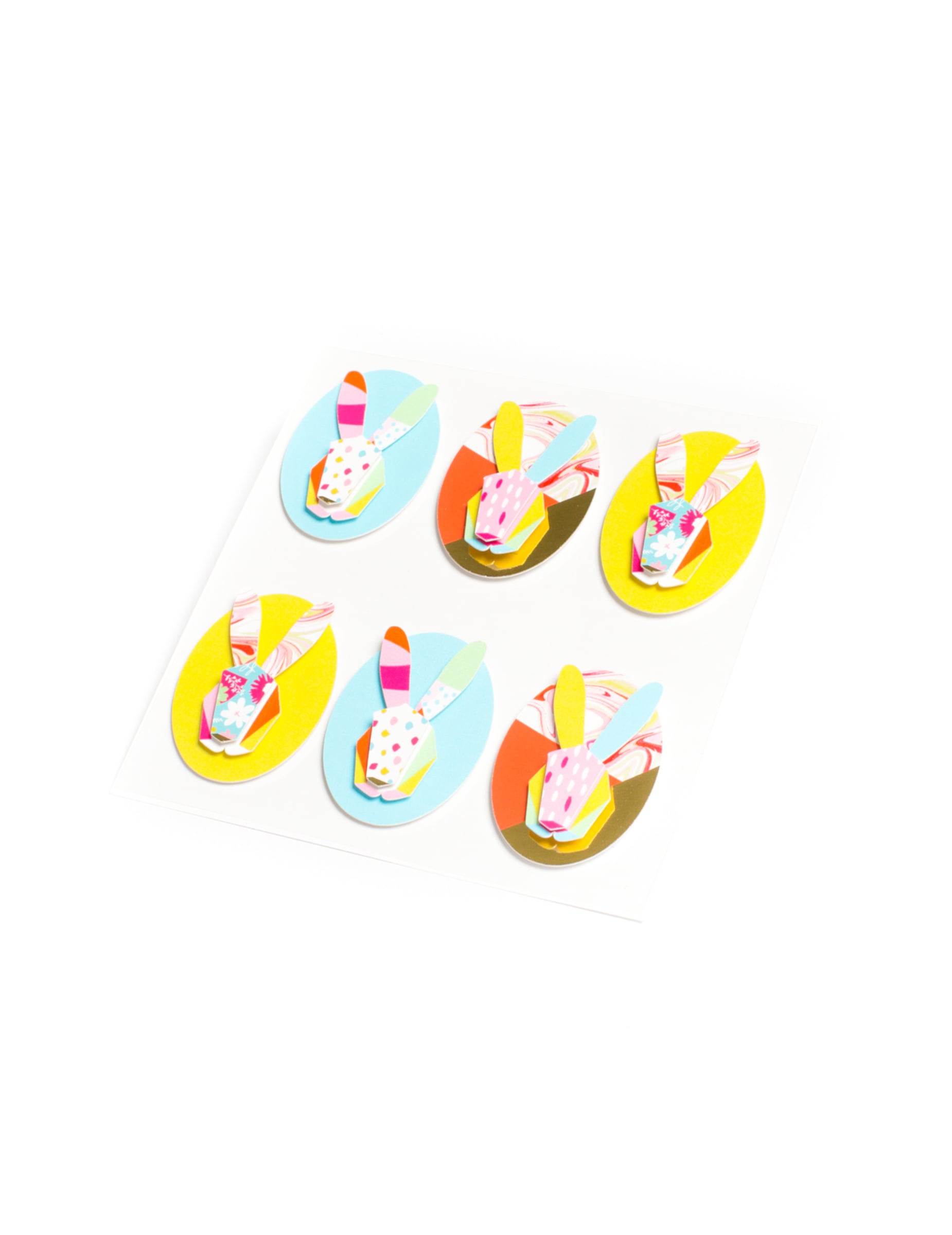6 stickers lapins graphiques pour Pâques multicolores