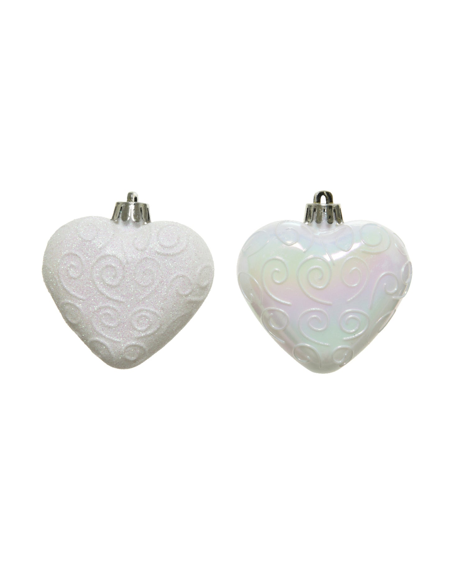 6 висящи украси за елха бели сърца 6 cm 