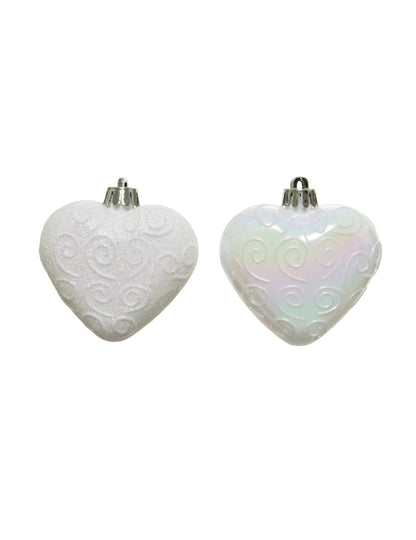 6 висящи украси за елха бели сърца 6 cm 