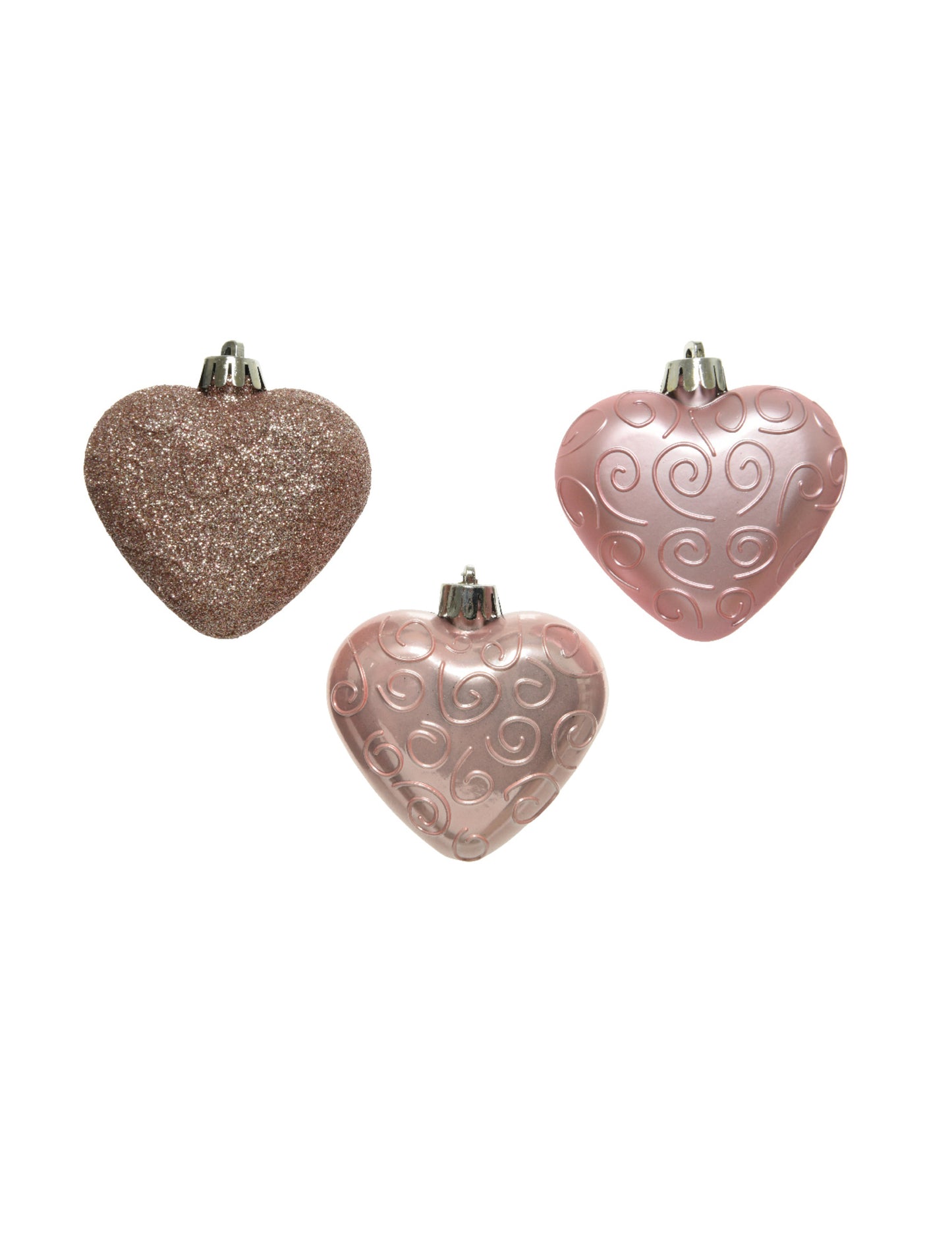 6 висящи украси за елха с розово-златни сърца 7,5 cm 