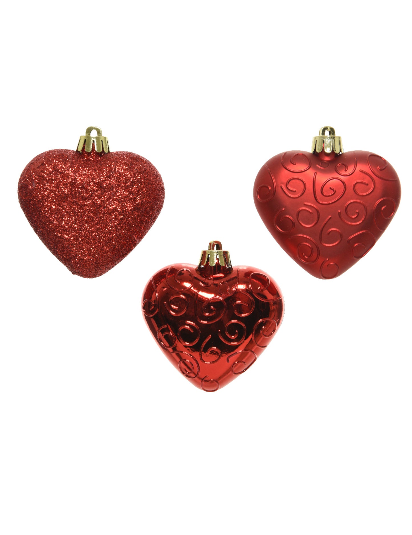 6 червени коледни украси във формата на сърце 7.5 cm матови, лъскави и блестящи