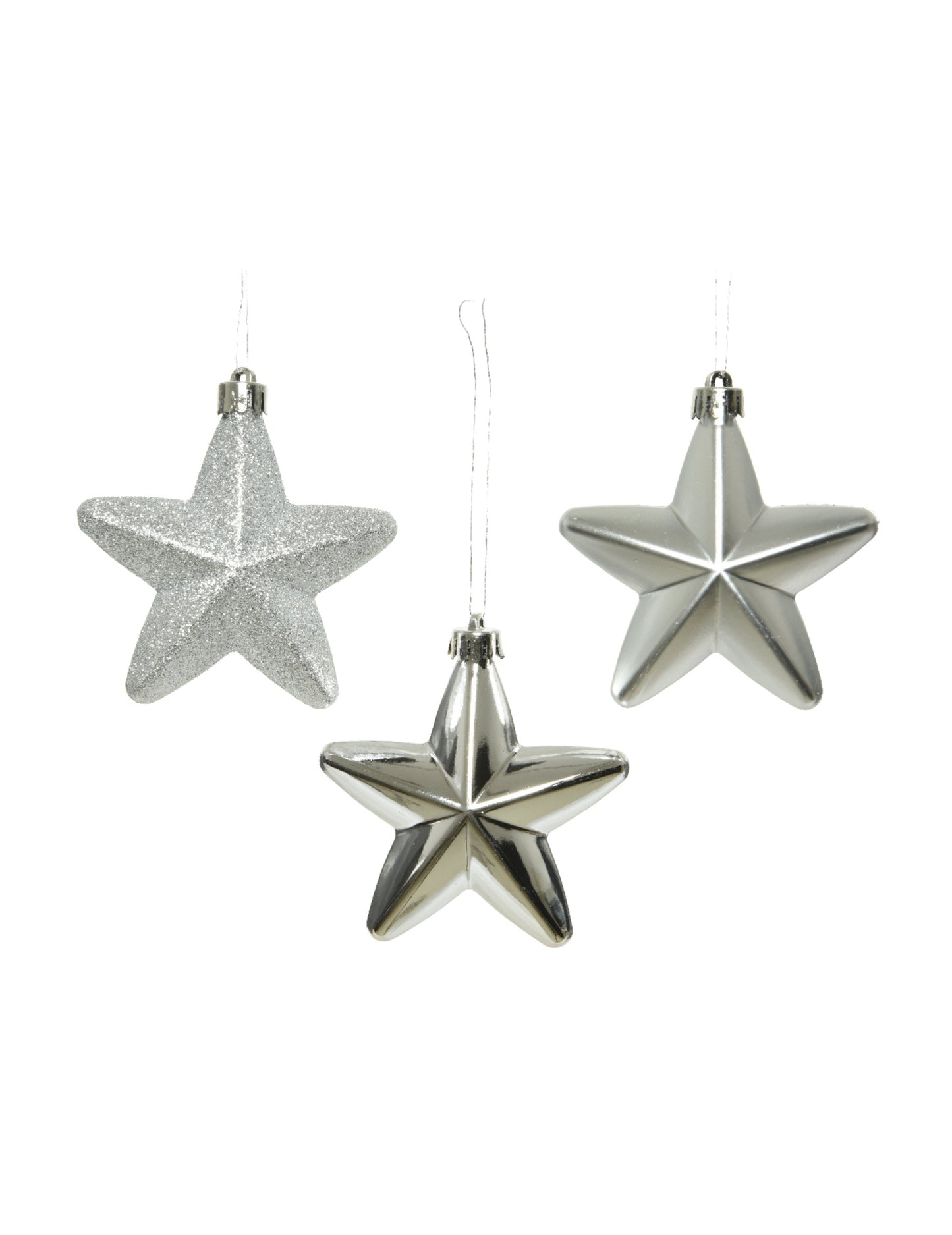 6 висящи украси за елха сребърни звезди 7,5 cm 