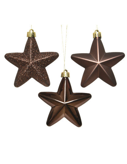 6 висящи украси за коледна елха звезди шоколад 7,5 cm 