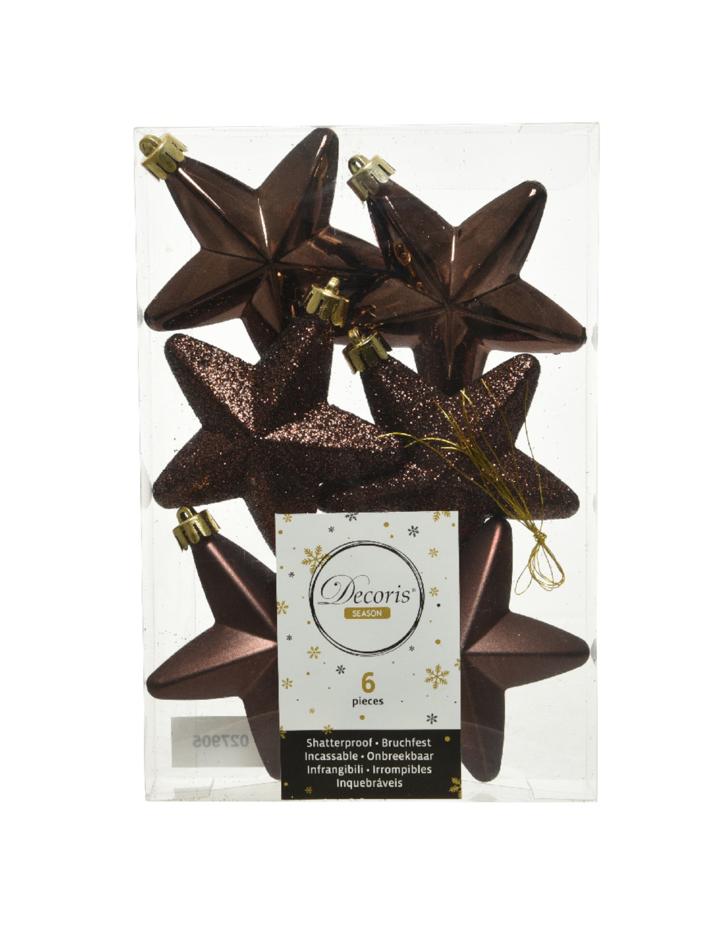 6 висящи украси за коледна елха звезди шоколад 7,5 cm 