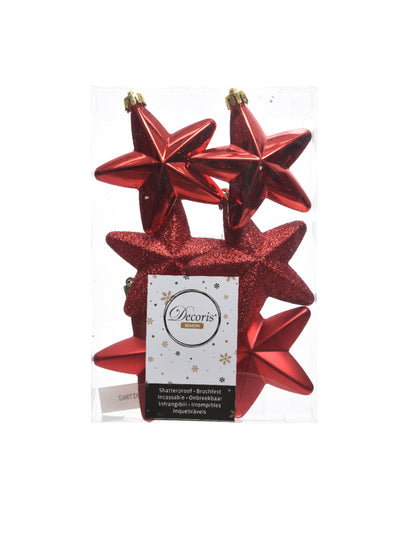 6 червени звездни коледни украси за елха 7.5 cm блестящи и матови