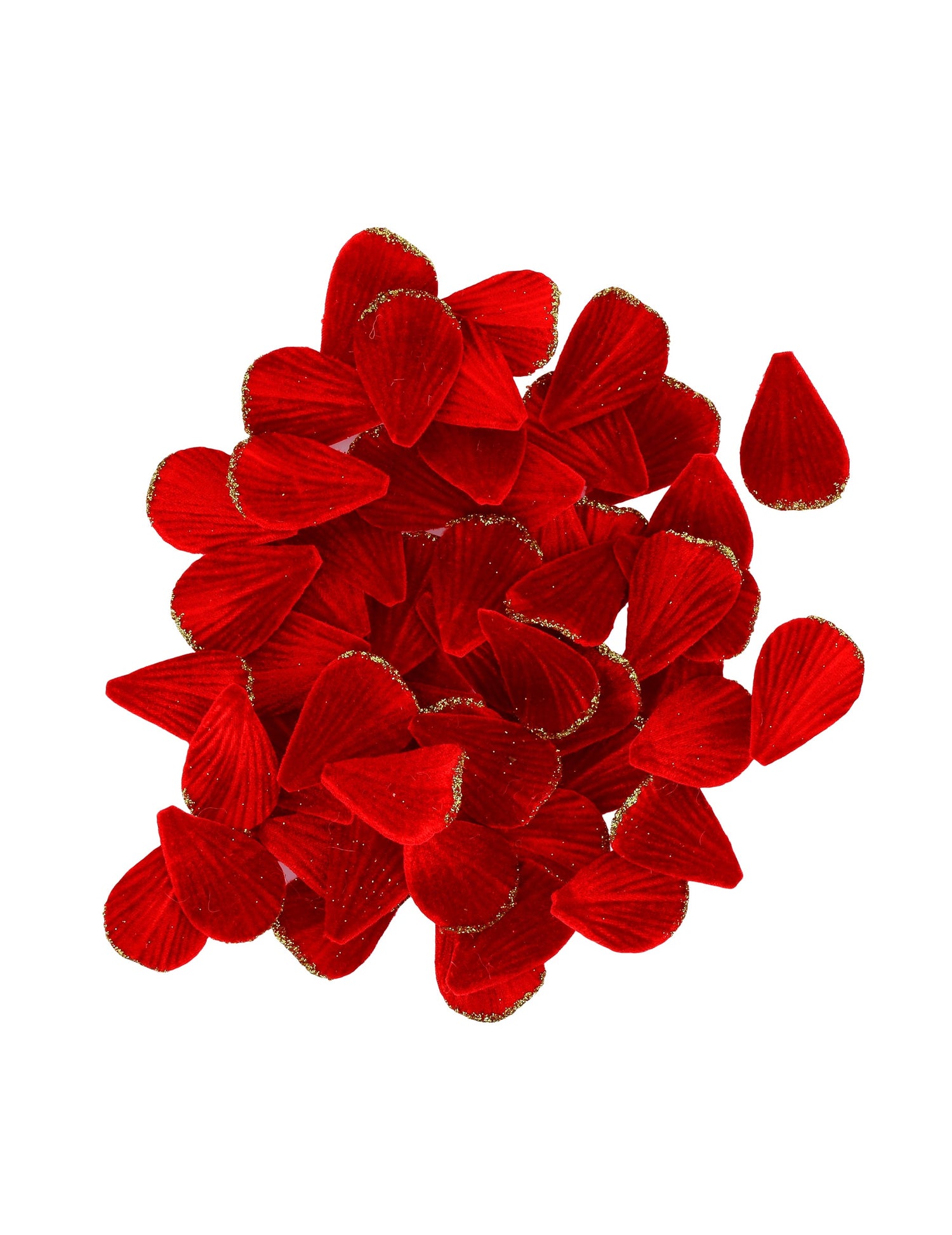 Pétales de roses romantiques pour décoration rouges en velours avec bords dorés