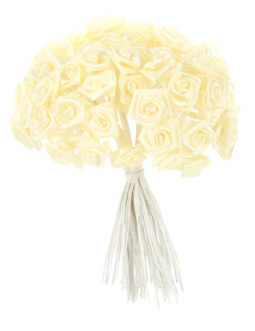 48 мини сатенени рози в цвят слонова кост 1 x 8 cm за сватба 