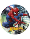 Assiettes en carton Spiderman bleues et rouges avec décor urbain