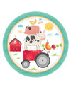 Assiettes en carton à la ferme pour enfant avec animaux et tracteur à bordure verte